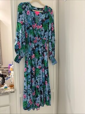 Lilly Pulitzer Light Blue Floral Long Sleeve Maxi Dress